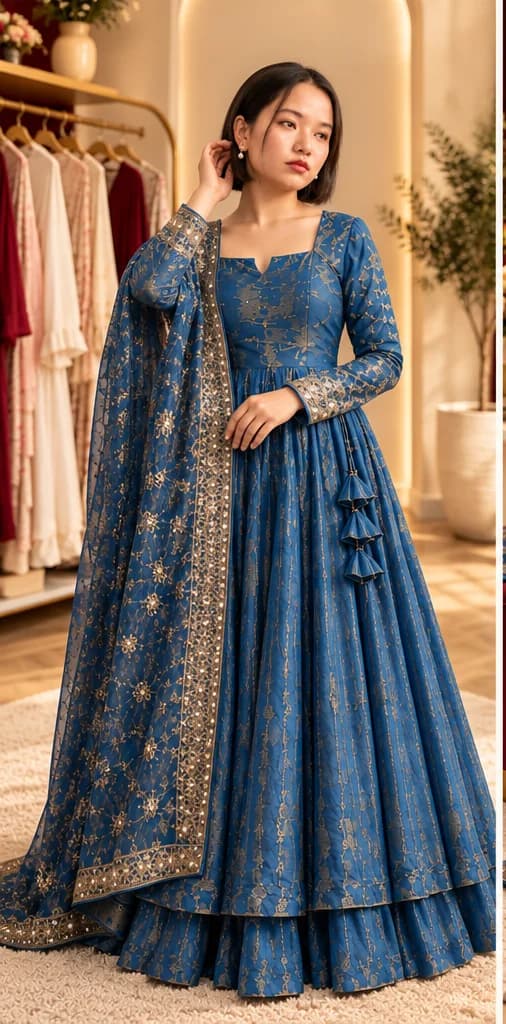 Embroidered Anarkali Suit Set in Blue