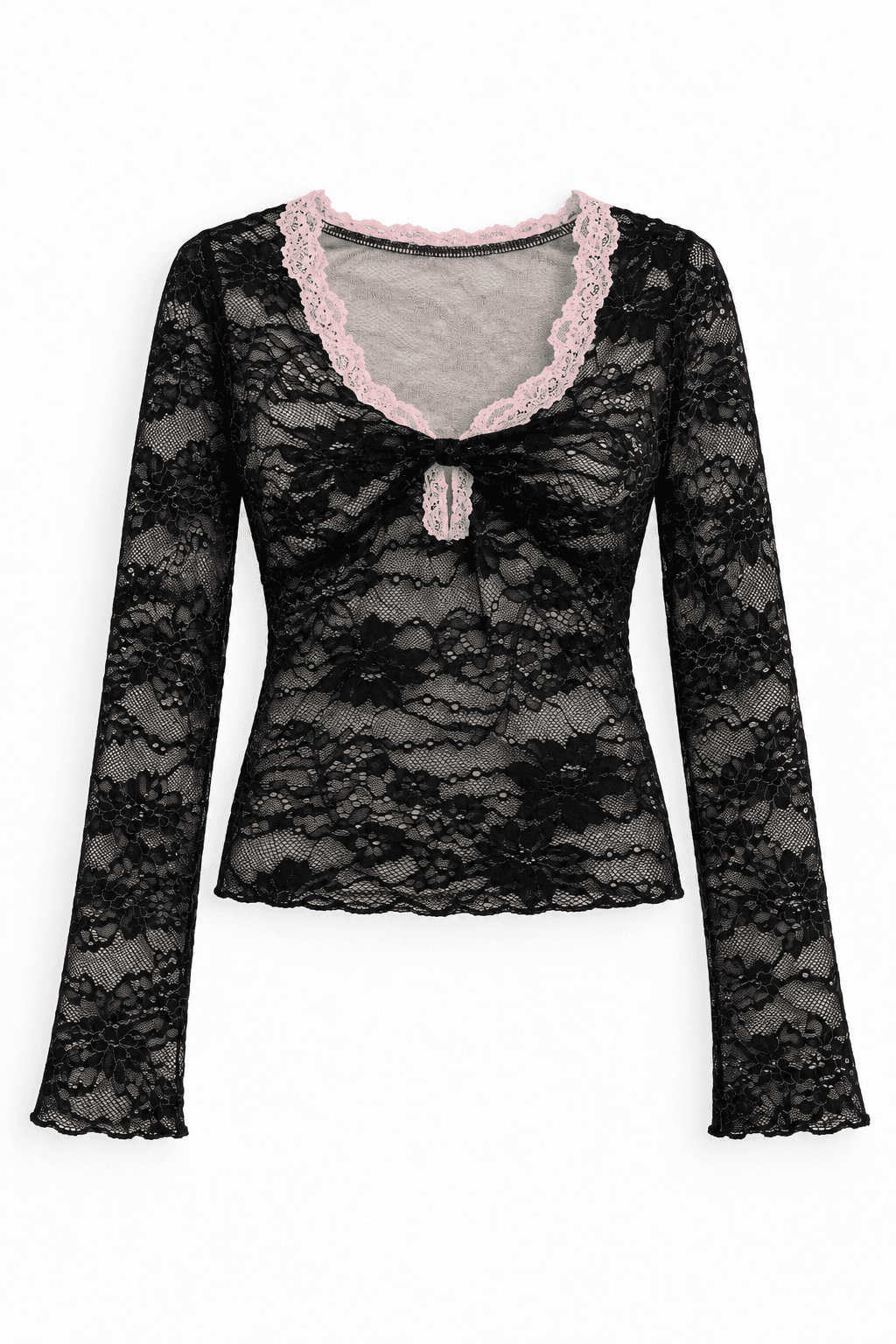 Lace V-Neck Top in Black