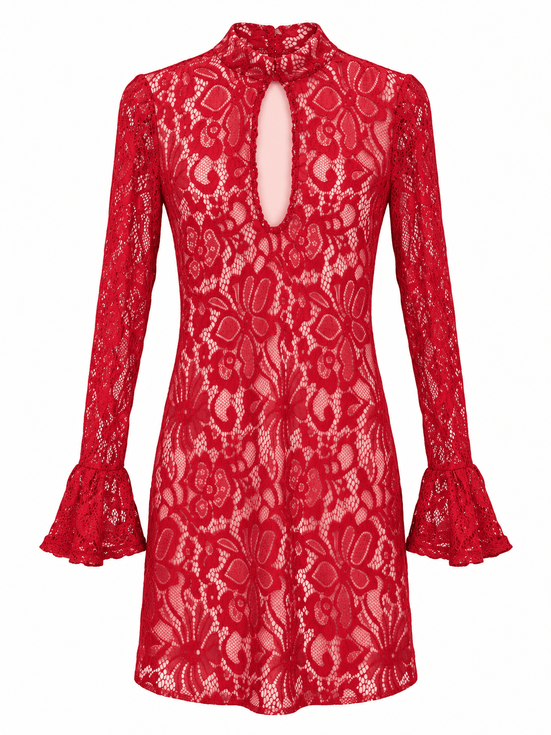 Keyhole Lace Mini Dress in Red