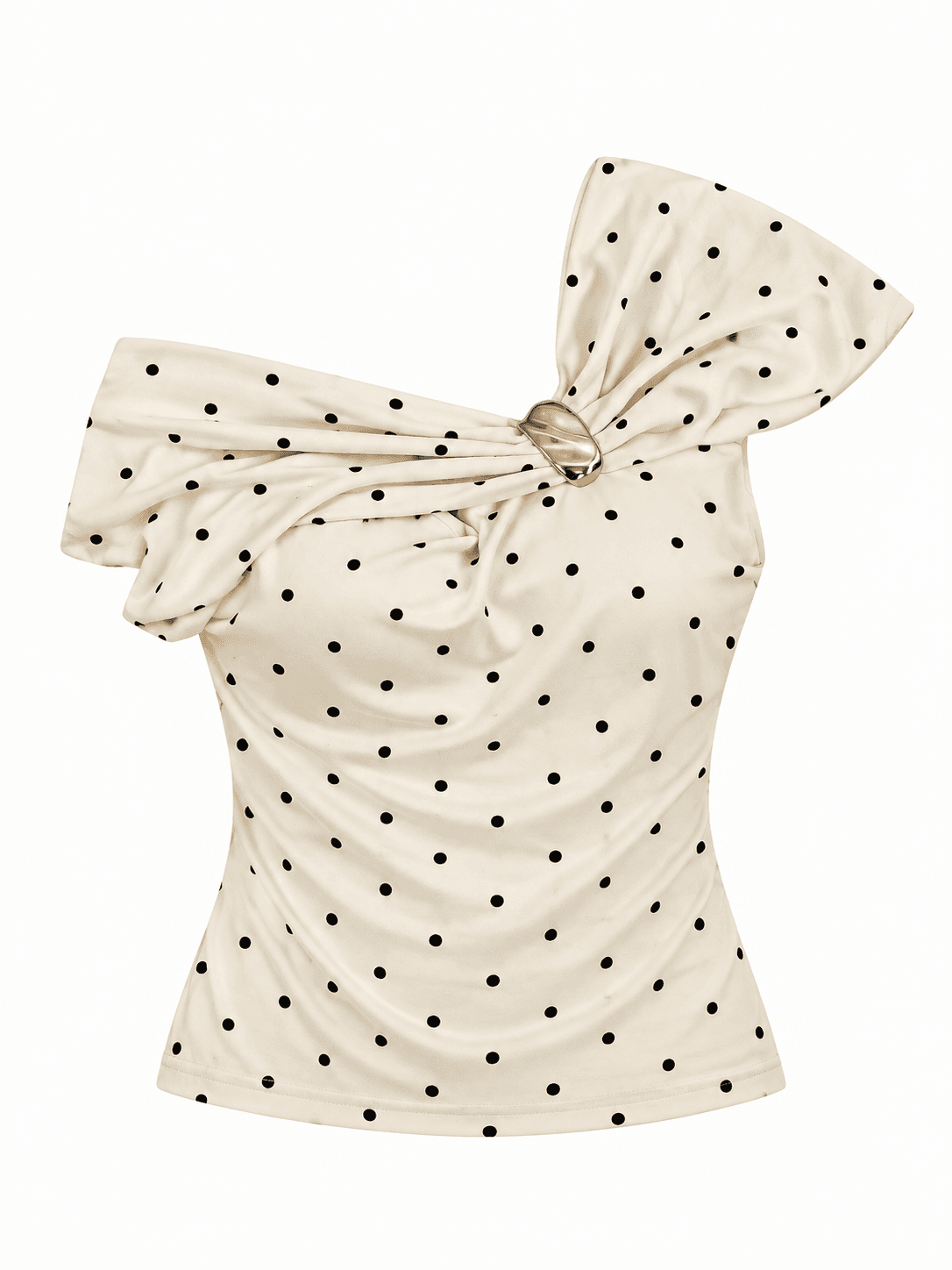 Polka Dot Bow One-Shoulder Top
