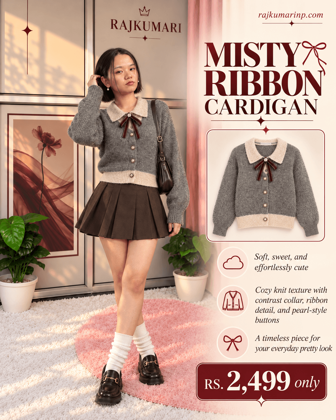 Misty Ribbon Cardigan — Grey