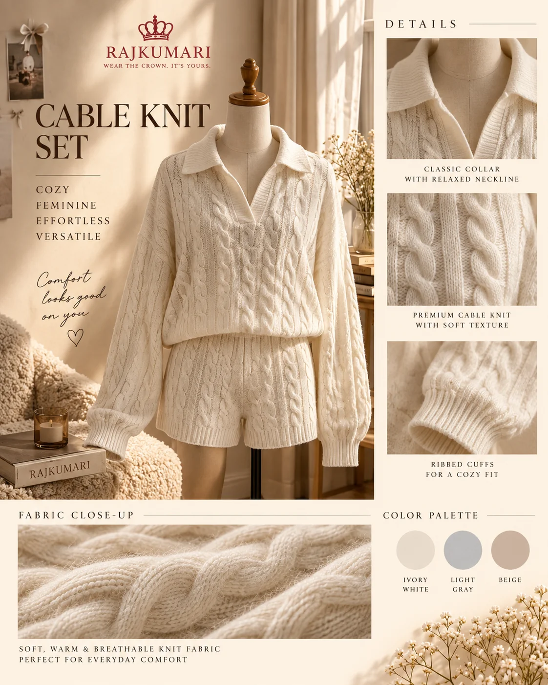 Cable Knit Set in Cream