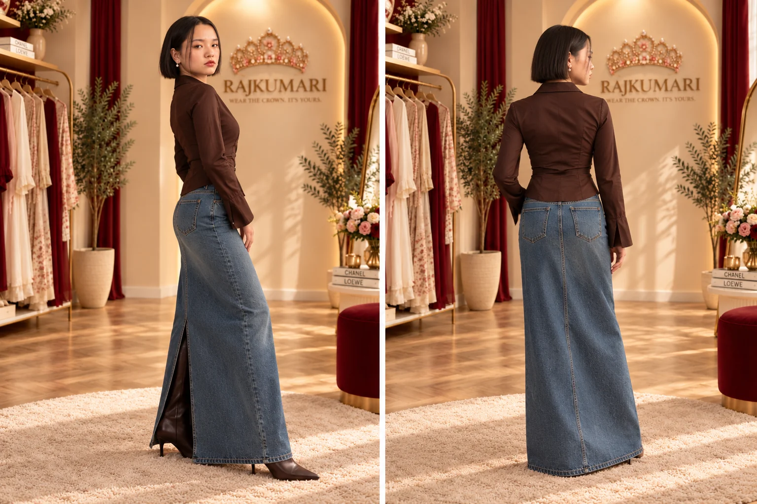 Tailored Blouse Top in Brown