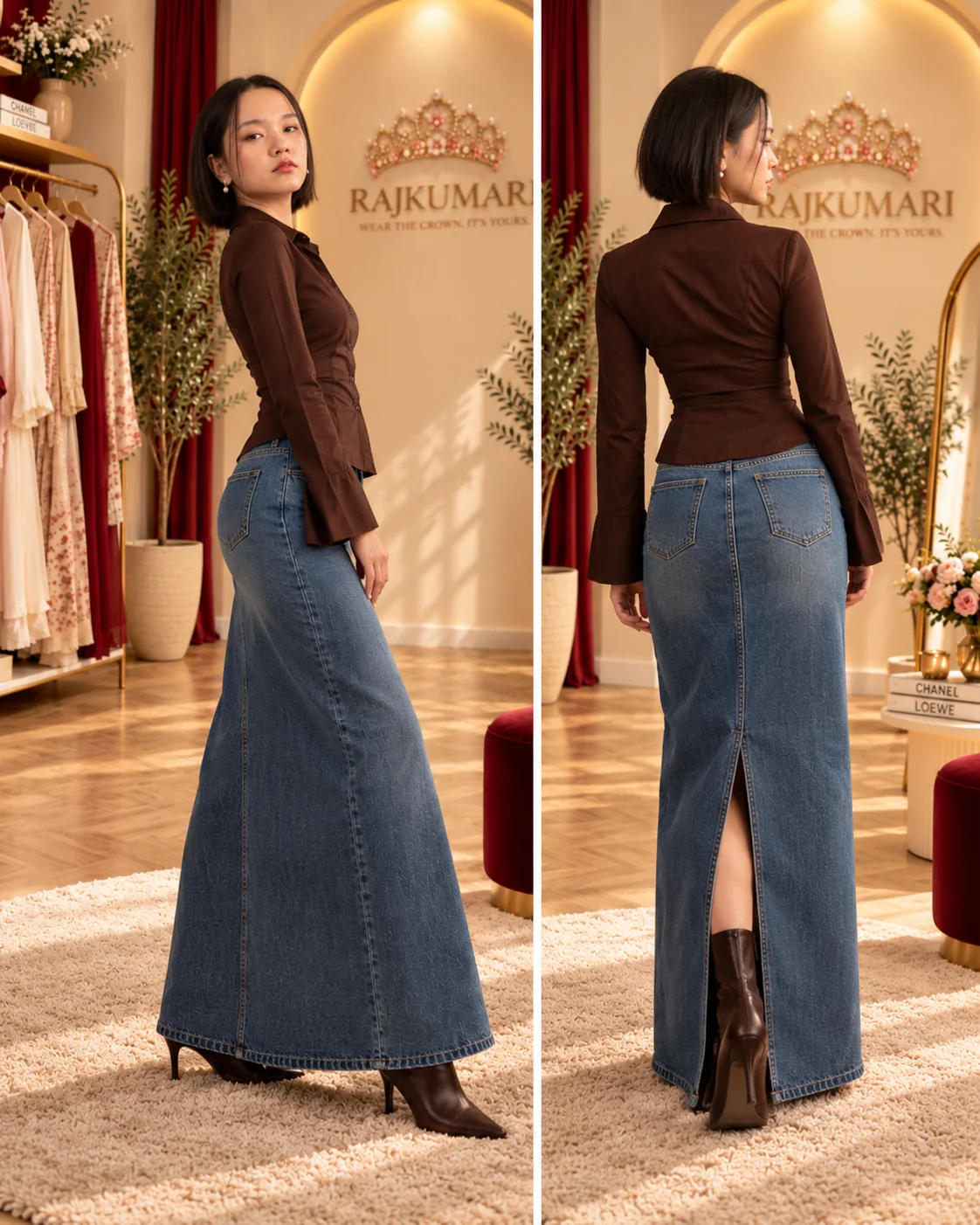 Tailored Blouse Top in Brown