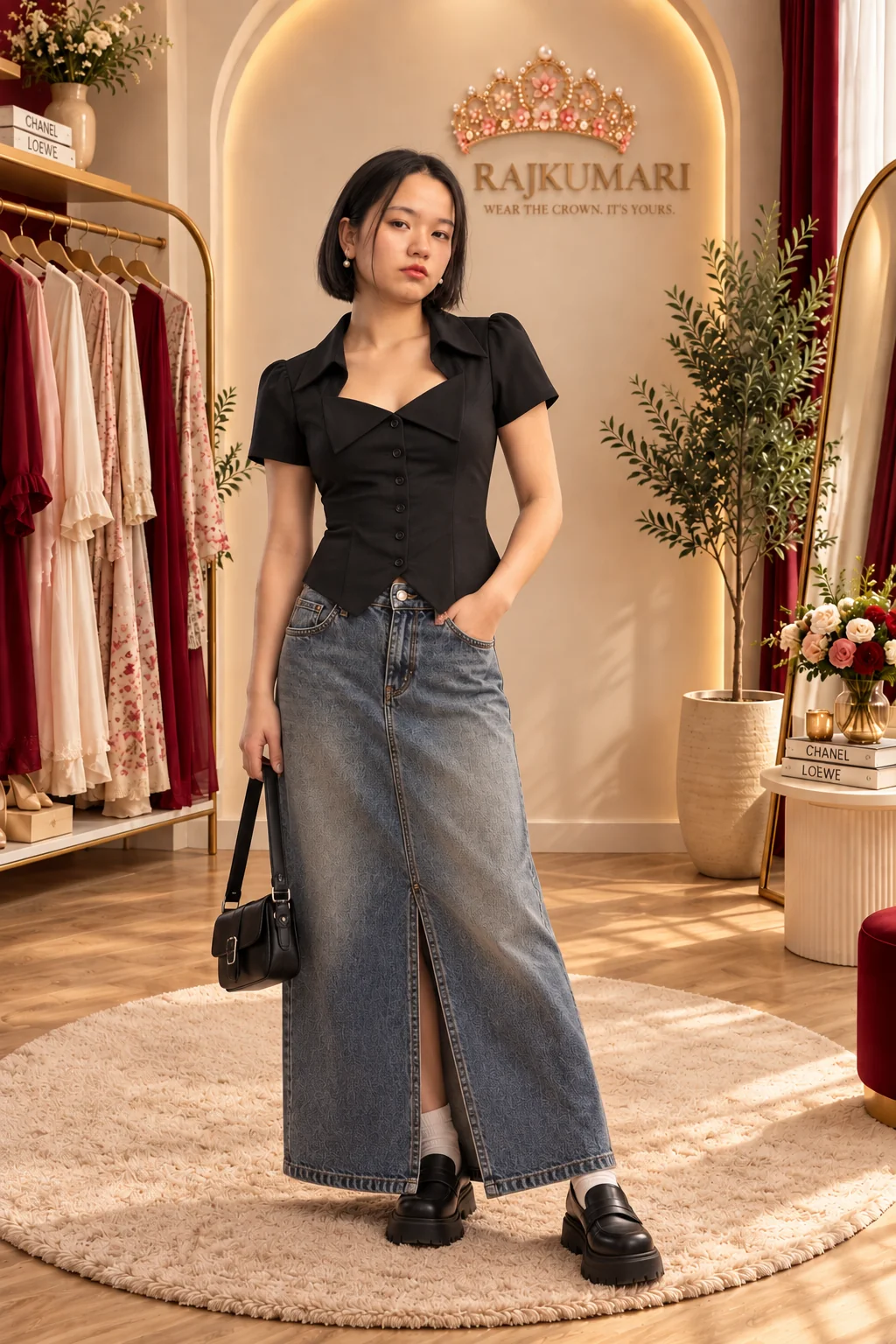 Black Tailored Sweetheart Top in Black