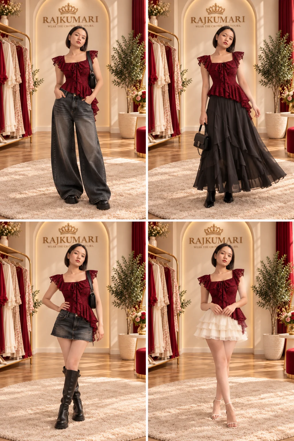 Burgundy Lace Peplum Top in Burgundy