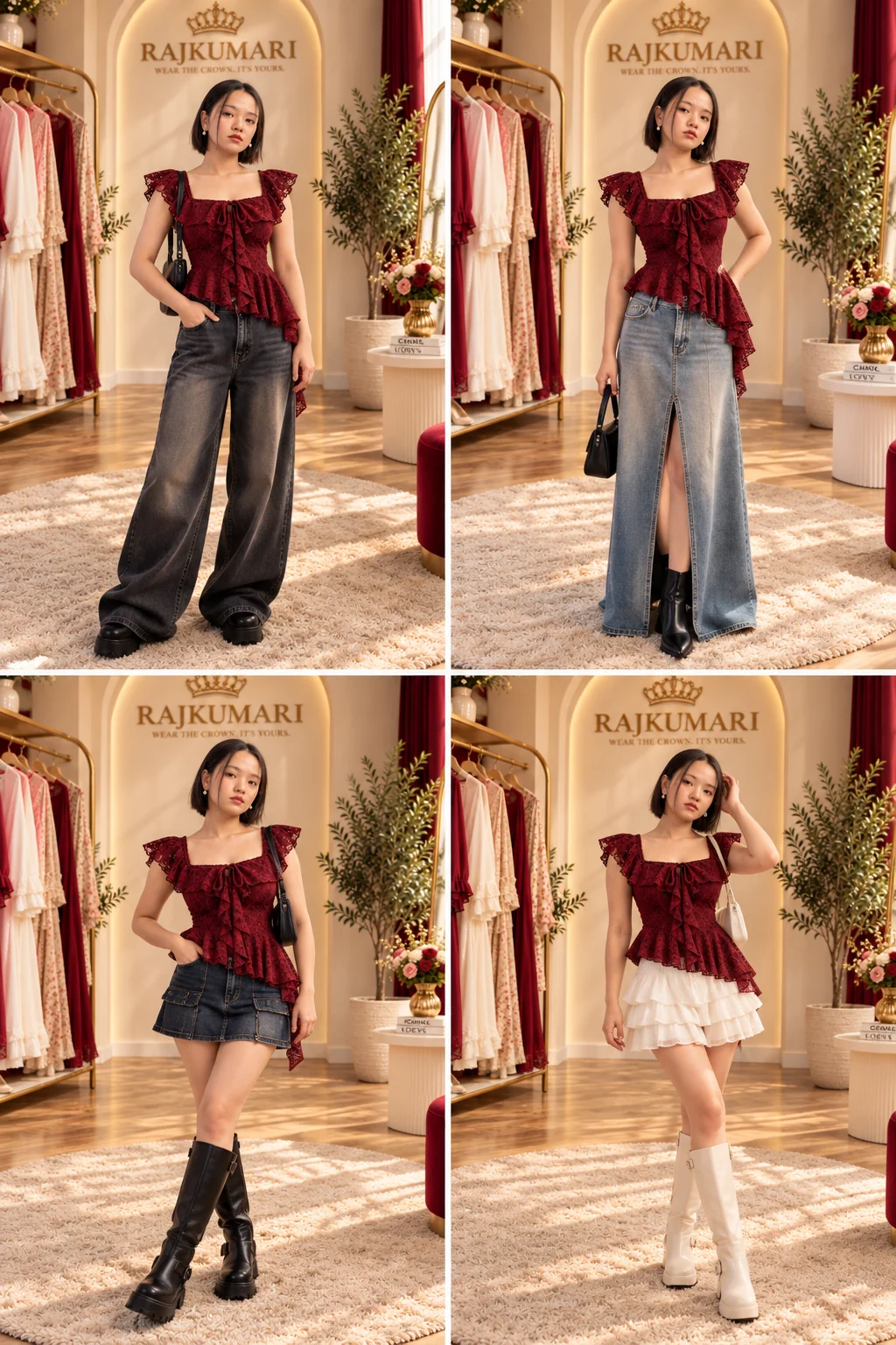 Burgundy Lace Peplum Top in Burgundy