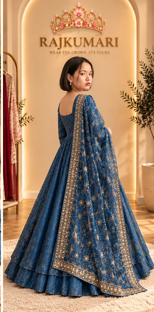 Embroidered Anarkali Suit Set in Blue