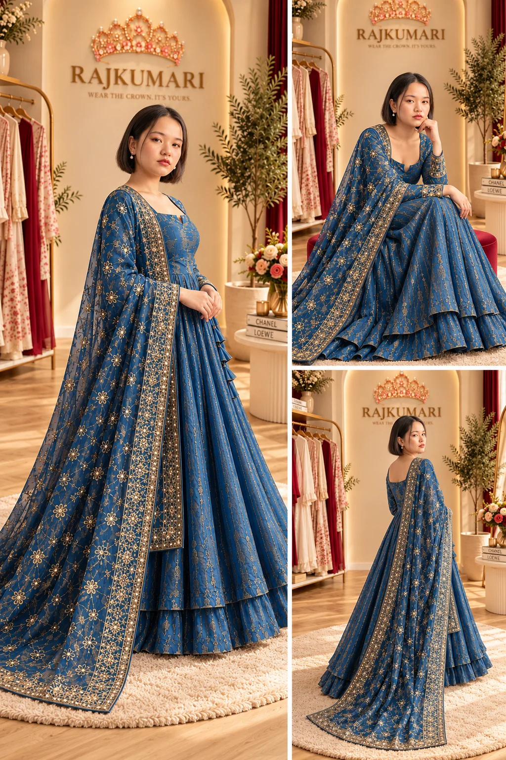 Embroidered Anarkali Suit Set in Blue
