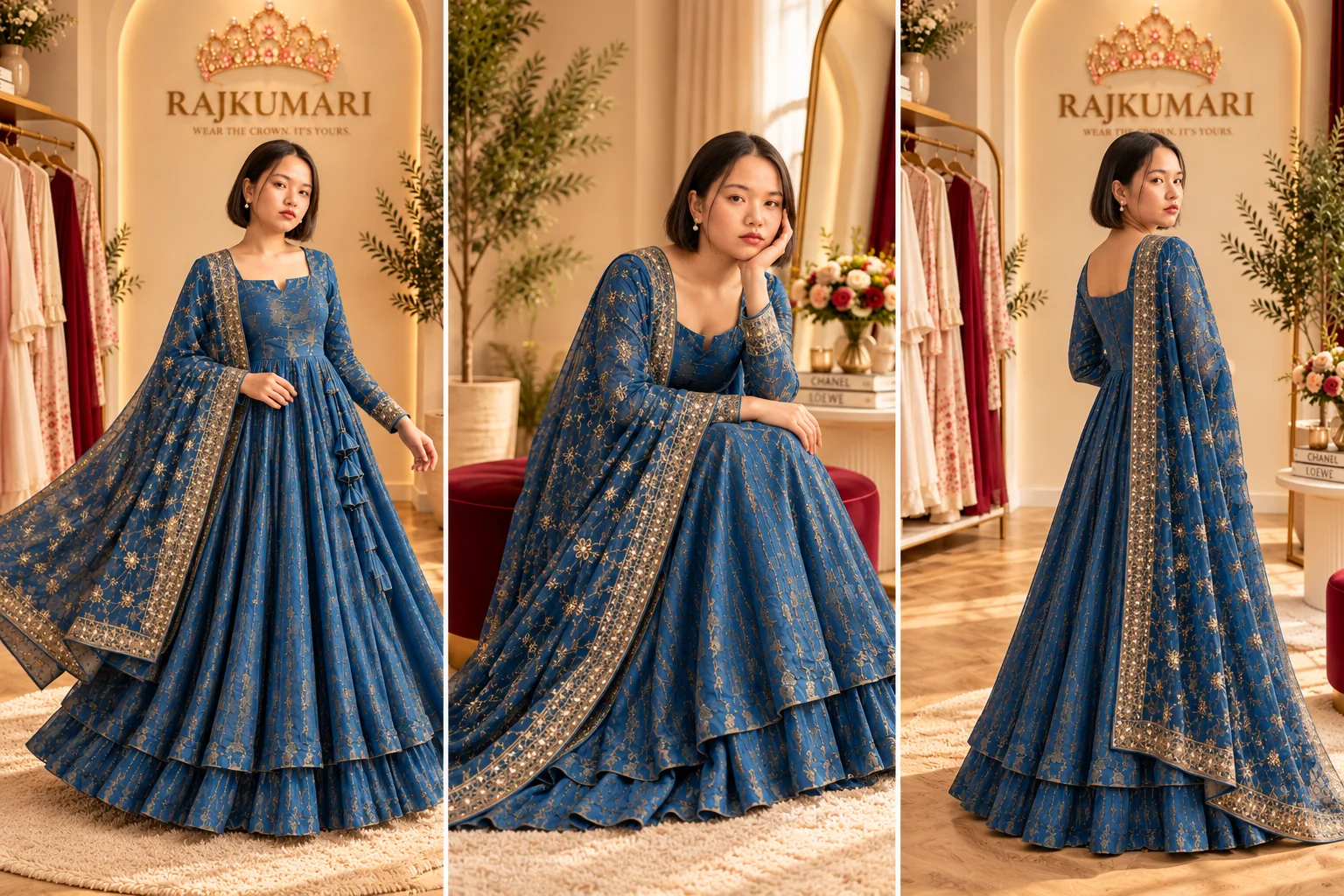 Embroidered Anarkali Suit Set in Blue