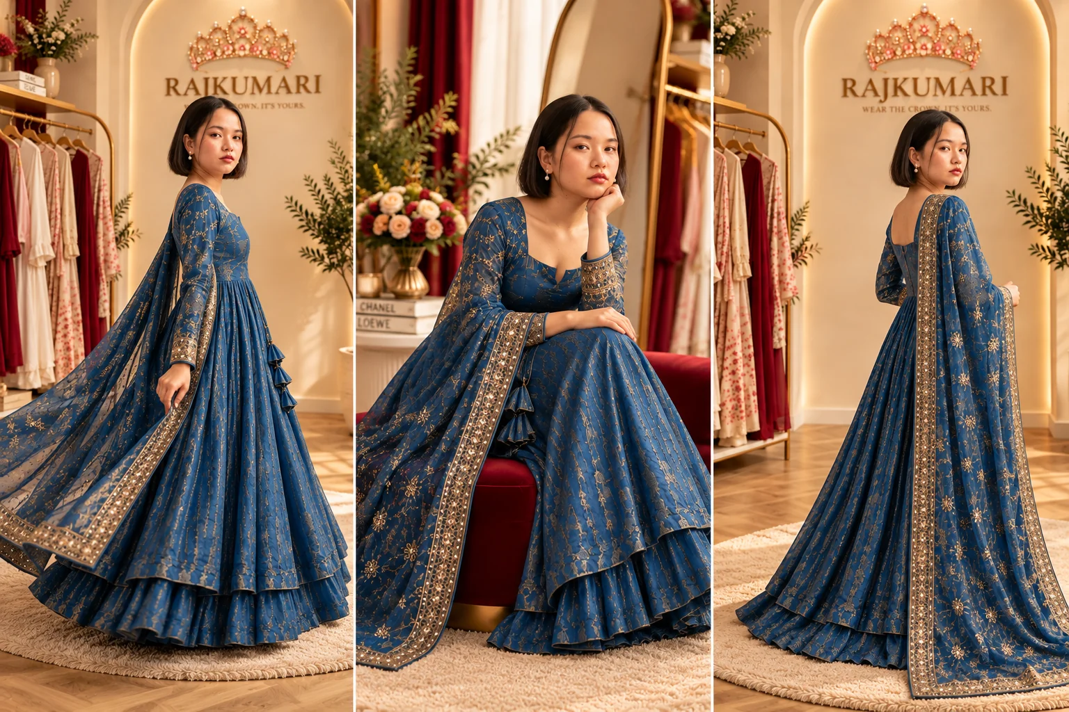 Embroidered Anarkali Suit Set in Blue