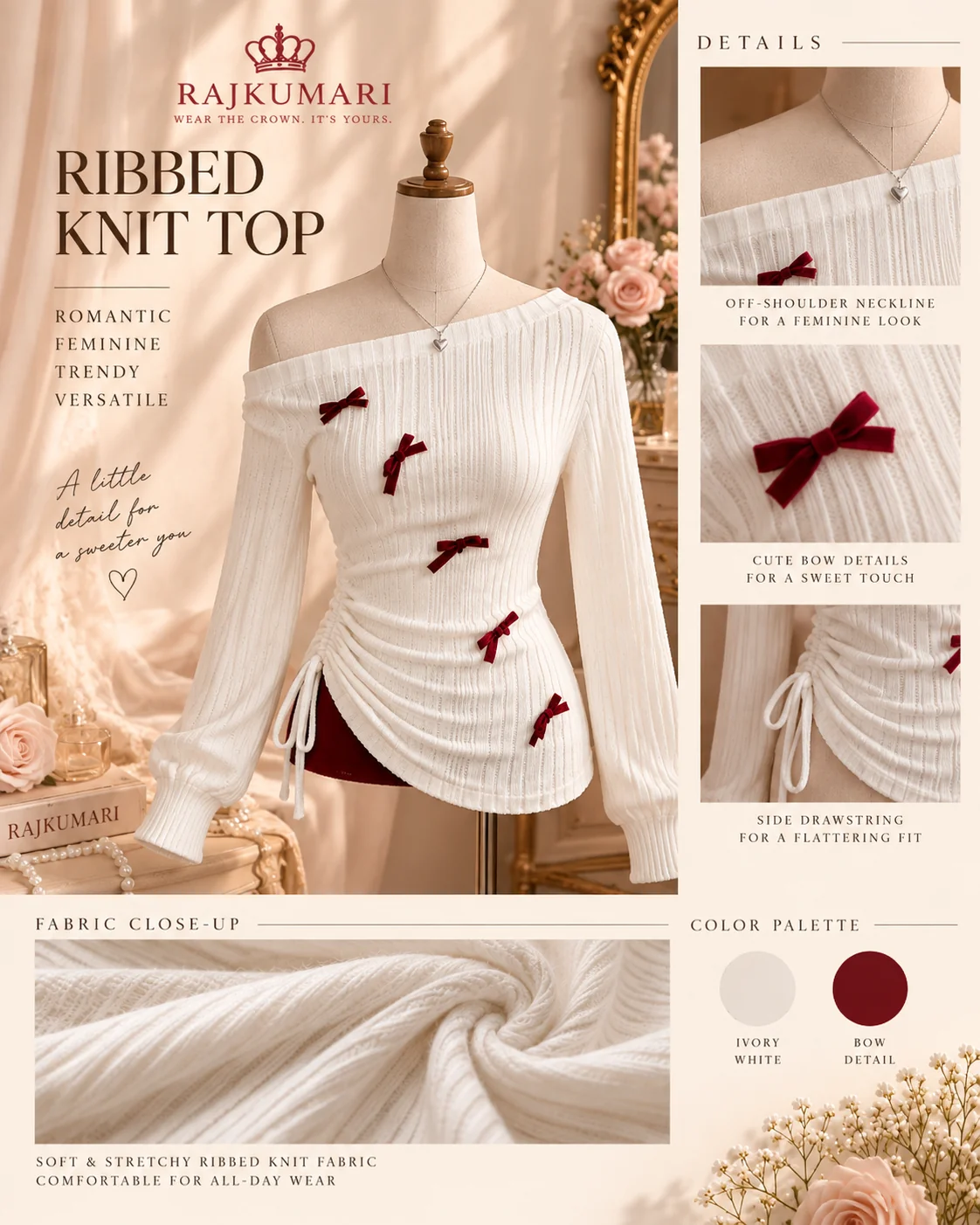 Ribbed Knit Top in White