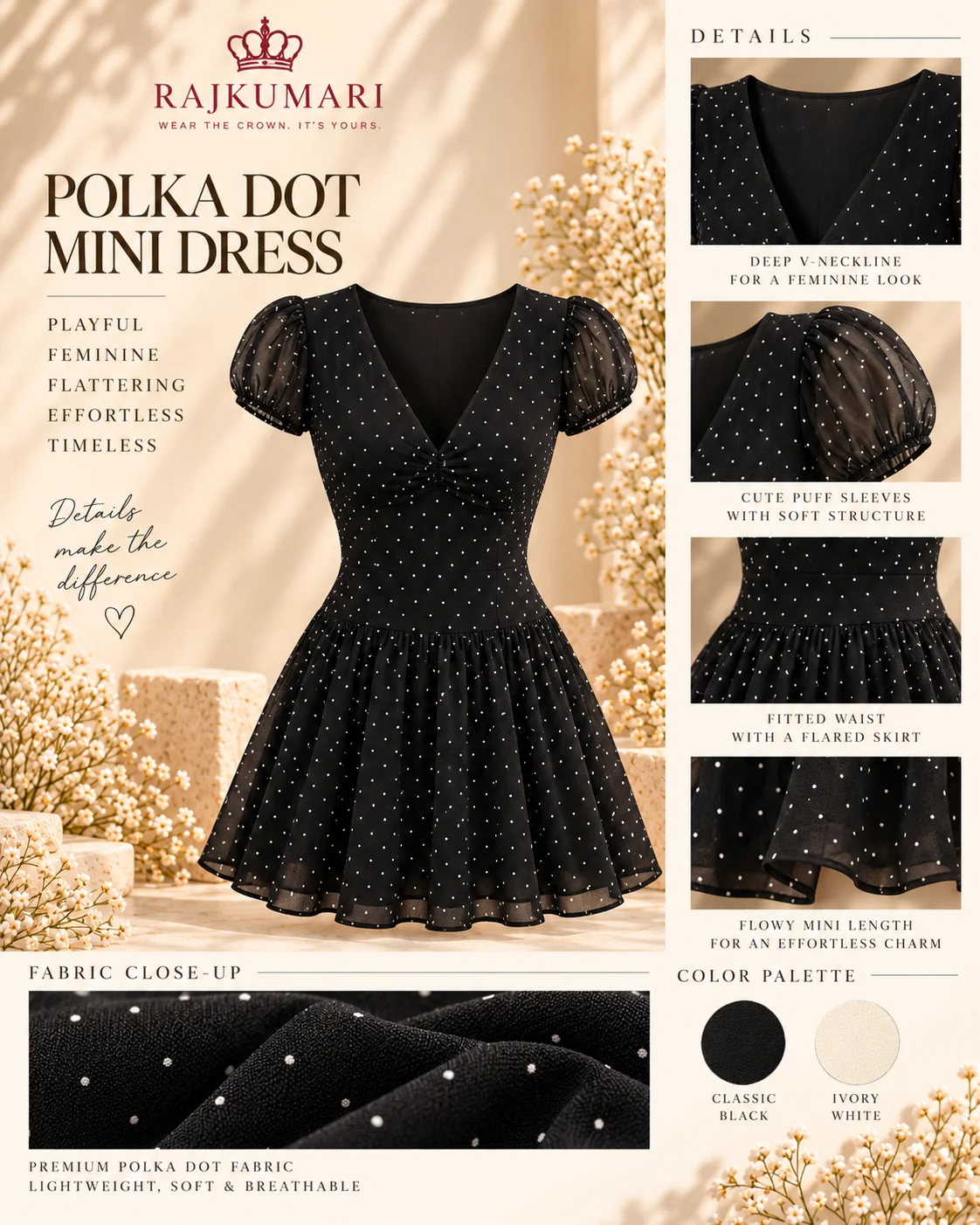 Polka Dot Mini Dress in Black