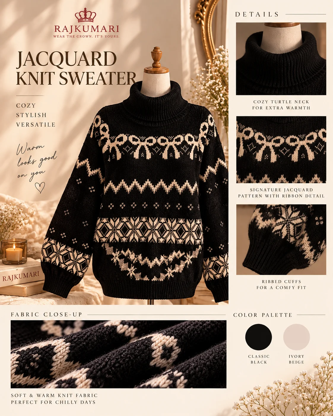 Jacquard Knit Sweater in Black