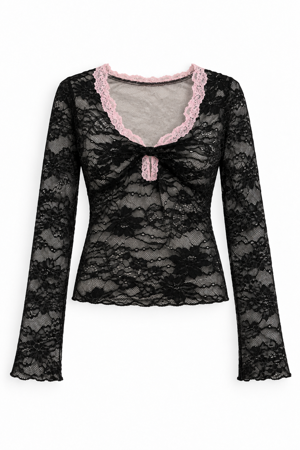 Lace V-Neck Top in Black