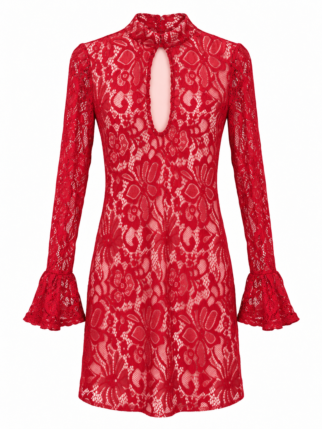 Keyhole Lace Mini Dress in Red