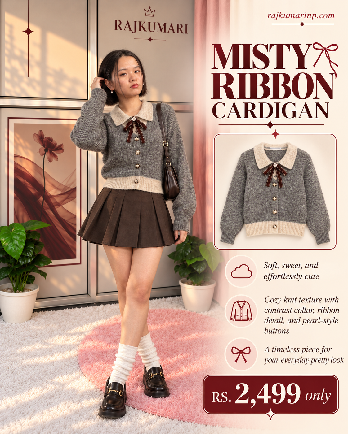 Misty Ribbon Cardigan — Grey